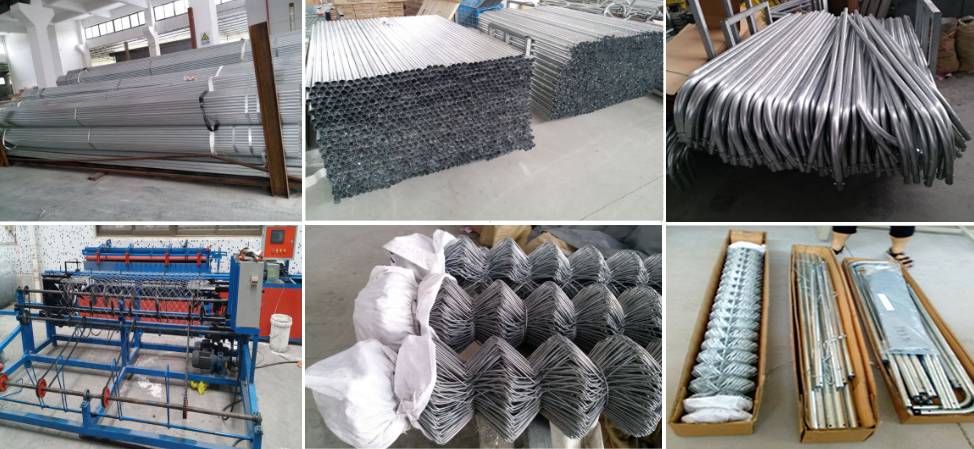 A complete production line of chain link dog kennel from raw material to package list.
