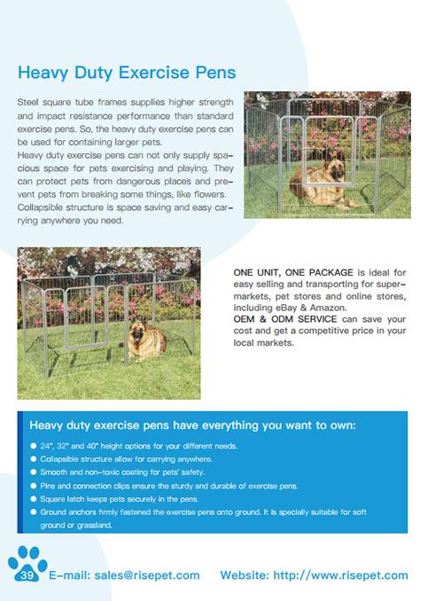 A brochure of heavy duty exercise pens, including introductions, details and options.