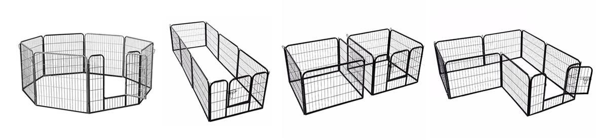 octagon, rectangular, square and L shape heavy duty exercise pens on white background.