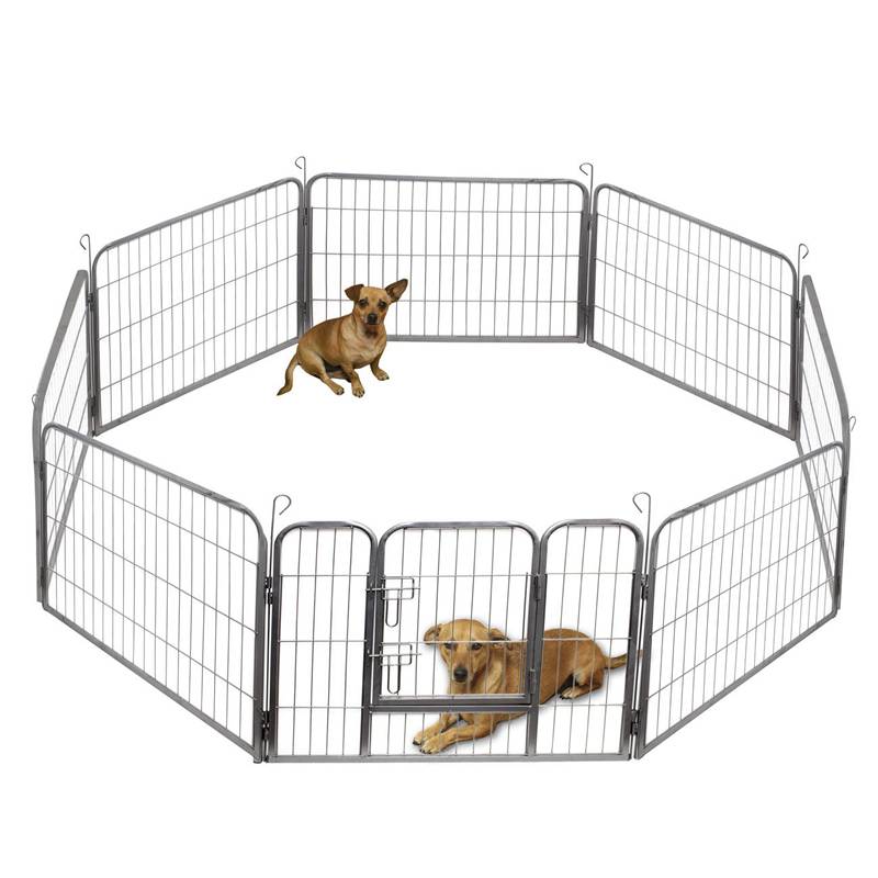 Two dogs are lying in the heavy duty tube dog playpens.