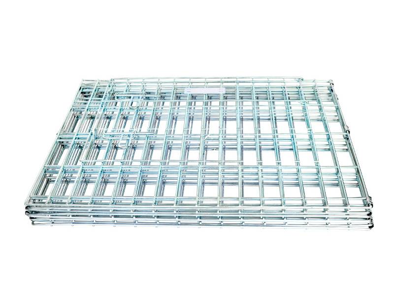 A folded silver hot dipped galvanized pet exercise pens on white background.