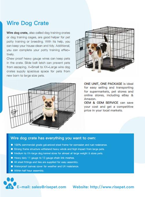 A brochure of wire dog crate, including introductions, details and options.